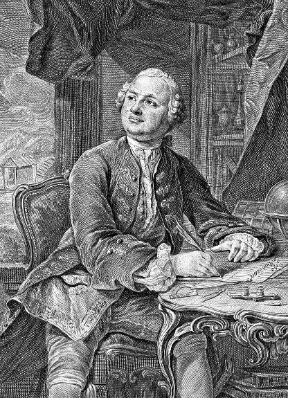 М. В. Ломоносов. Прижизненное изображение. Бумага, гравюра резцом. Э.Фессар и К.А.Вортман. 1757 г. 