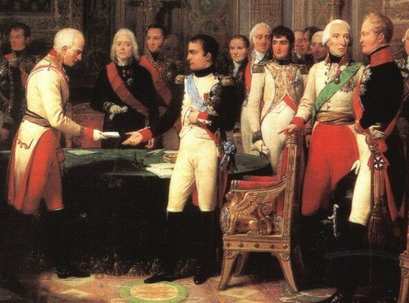 Наполеон и Александр 1 в Эрфурте. Гравюра Ш. Монне, 1808 г., Замок Мальмезон, Франция
