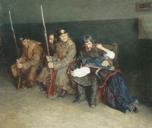 Худ. Н. Касаткин. "В коридоре окружного суда", 1897